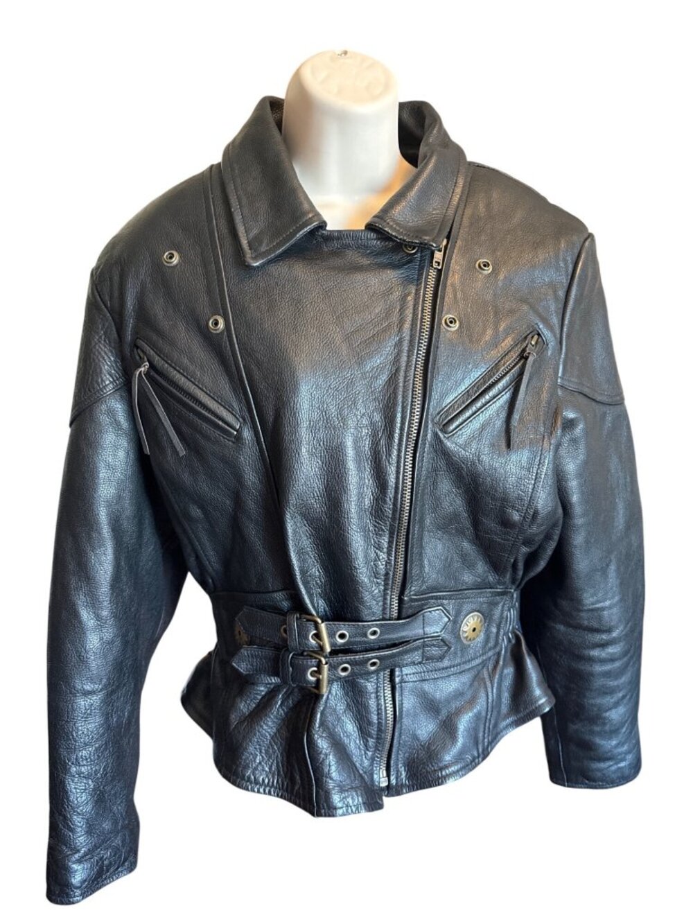 Jamin Leather Black Motorcycle Jacket Mens L Thinsulate Biker Cafe Racer HEAVY